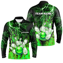 Load image into Gallery viewer, Men Bowling Polo Shirt Custom green lightning thunder Bowling Team Jersey, gift for team Bowlers NQS7065