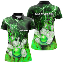 Load image into Gallery viewer, Women Bowling Polo Shirts Custom green lightning thunder Bowling Team Jersey, gift for team Bowlers NQS7065