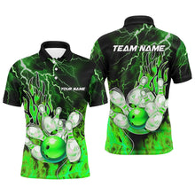 Load image into Gallery viewer, Men Bowling Polo Shirt Custom green lightning thunder Bowling Team Jersey, gift for team Bowlers NQS7065