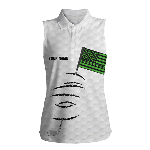 Personalized sleeveless golf polos shirt for women St Patrick Day American flag custom golfing gifts NQS7067