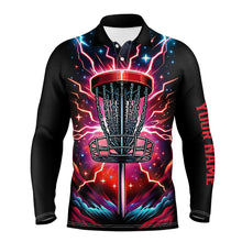 Load image into Gallery viewer, Mens Disc golf polo shirts custom red lightning thunder disc golf jerseys, disc golf outfit NQS7332