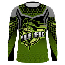 Load image into Gallery viewer, Largemouth bass fishing green Custom Name UV Protection Fishing Shirts, Bass fishing jerseys NQS3644