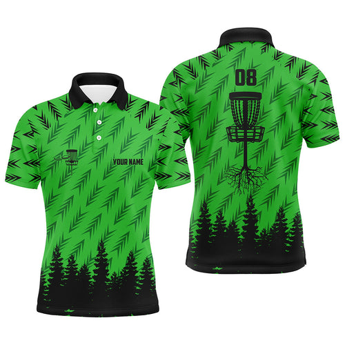Mens disc golf polo shirt custom name, number disc golf basket camo Woods mens disc golf jersey| Green NQS6439