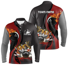 Load image into Gallery viewer, Mens Bowling polo Shirt Custom flame bowling ball pins Bowler Jerseys for mens | Red NQS6448