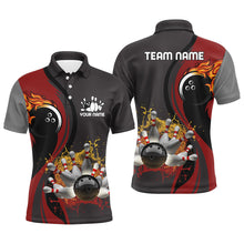 Load image into Gallery viewer, Mens Bowling polo Shirt Custom flame bowling ball pins Bowler Jerseys for mens | Red NQS6448