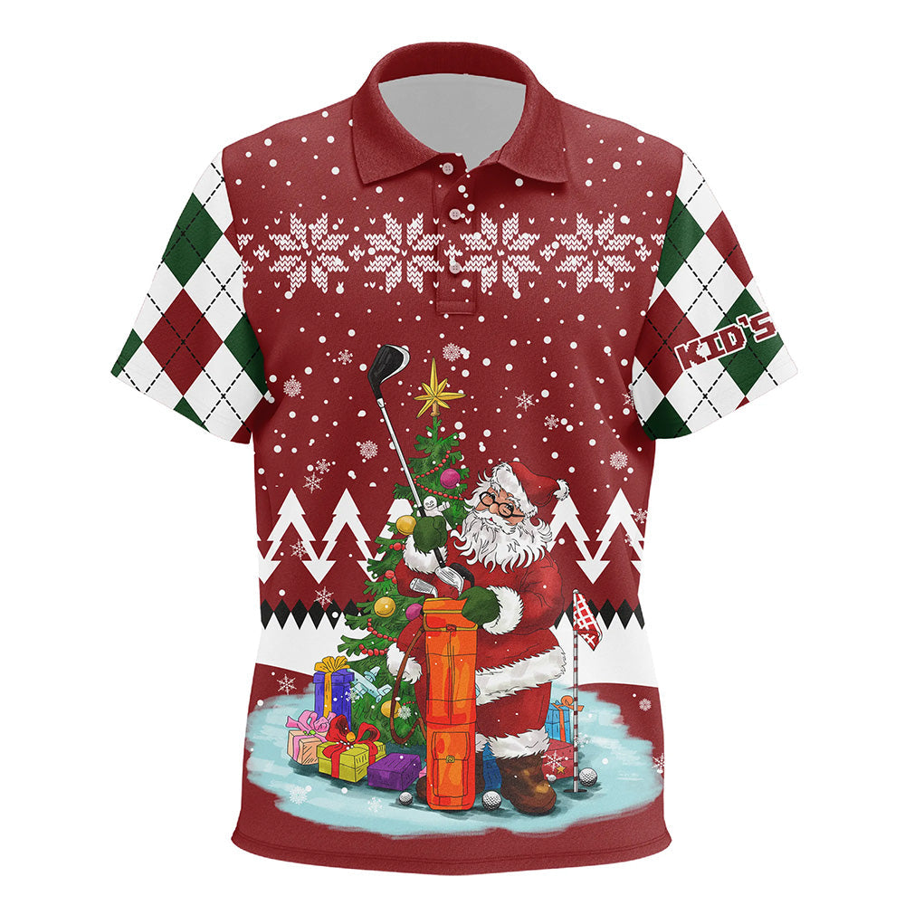 Ugly Christmas red argyle pattern golf shirt custom Kid golf polo shirts Santa Golfer Christmas gift NQS6892