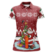 Load image into Gallery viewer, Ugly Christmas red argyle pattern golf shirt custom Womens polo shirt Santa Golfer Christmas gift NQS6892