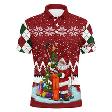 Load image into Gallery viewer, Ugly Christmas red argyle pattern golf shirt custom Mens golf polo shirt Santa Golfer Christmas gift NQS6892