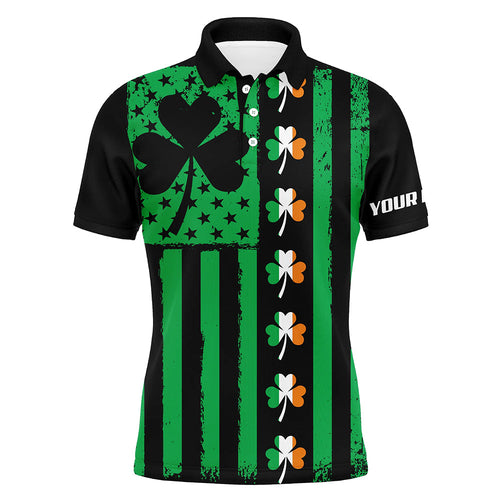 St Patrick day American flag green clover Mens golf polo shirt, custom best mens golf wear golf gifts NQS7072