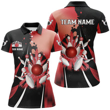 Load image into Gallery viewer, Black and red retro Women bowling polo shirts Custom bowling ball and pins Team bowling Jerseys NQS7336