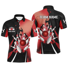 Load image into Gallery viewer, Black and red retro Mens Bowling polo shirts Custom bowling ball and pins Team bowling Jerseys NQS7336