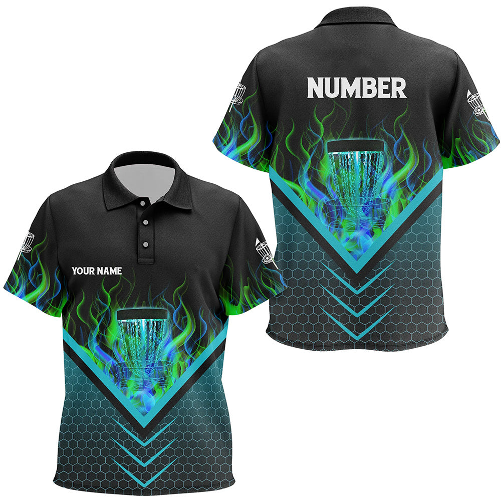 Black and green fire Kid Disc golf polo shirts custom flame disc golf basket jerseys NQS7337