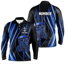 Load image into Gallery viewer, Black and blue light Mens Disc golf polo shirts custom disc golf basket jerseys, disc golf apparel NQS7338