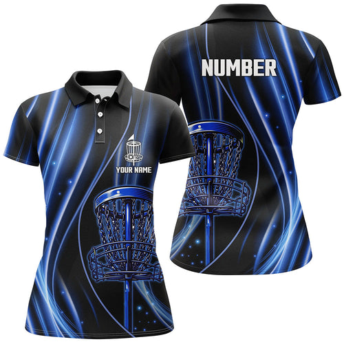 Black and blue light Womens Disc golf polo shirts custom disc golf basket jerseys, disc golf apparel NQS7338