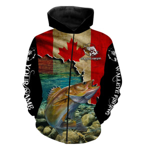 Walleye Fishing Canadian Flag Custom name All over print shirts, personalized fishing gifts for men NQS505