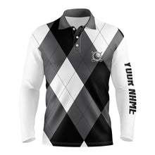 Load image into Gallery viewer, Mens golf polos shirts custom name black and white golf pattern, personalized golf gifts NQS6454