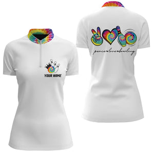 Colorful tie dye peace love bowling custom Bowling Quarter Zip shirt for women, team bowling shirts NQS6693