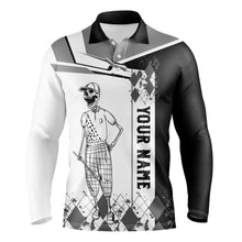 Load image into Gallery viewer, Black and white skull golf shirts custom name Men golf polos shirts, golf gifts for him NQS4608