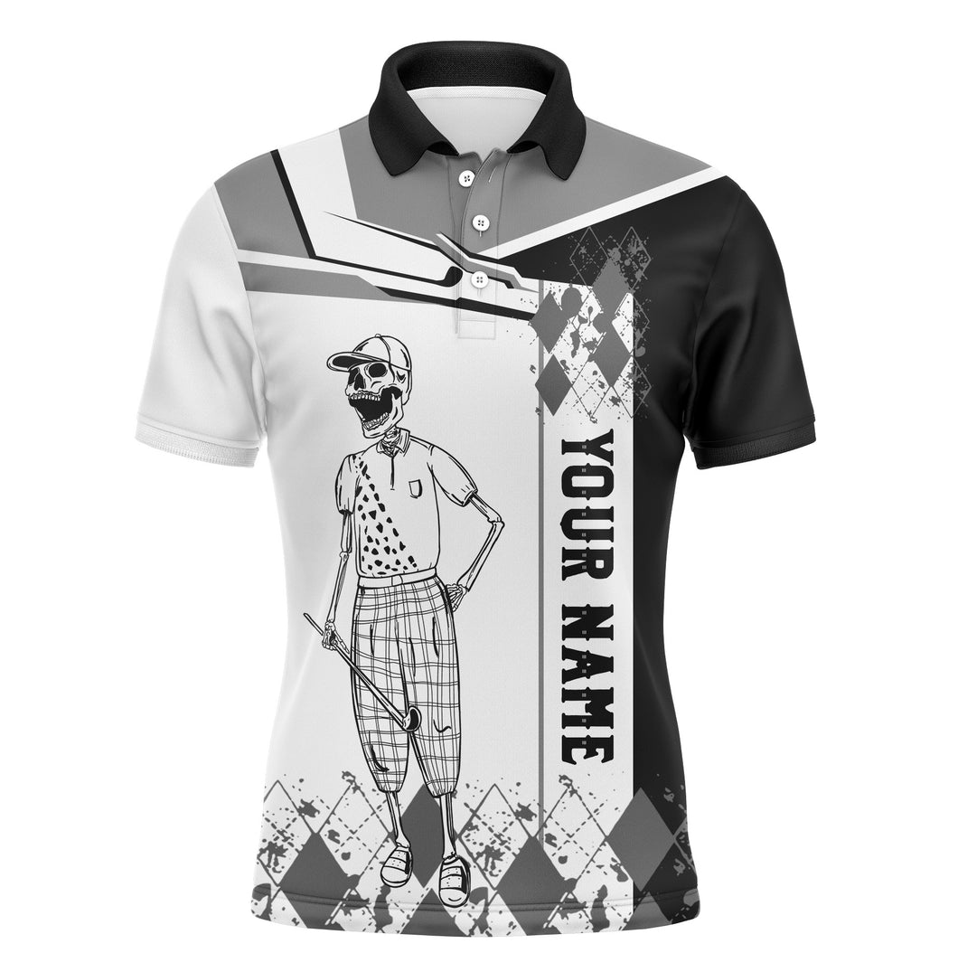 Black and white skull golf shirts custom name Men golf polos shirts, golf gifts for him NQS4608