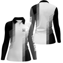 Load image into Gallery viewer, Black and white Womens golf polo shirts custom golf ball shirt for women, ladies golf top NQS7186