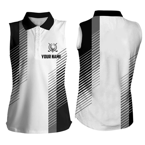 Black and white Women sleeveless polo shirt custom golf ball shirt for women, ladies golf top NQS7186