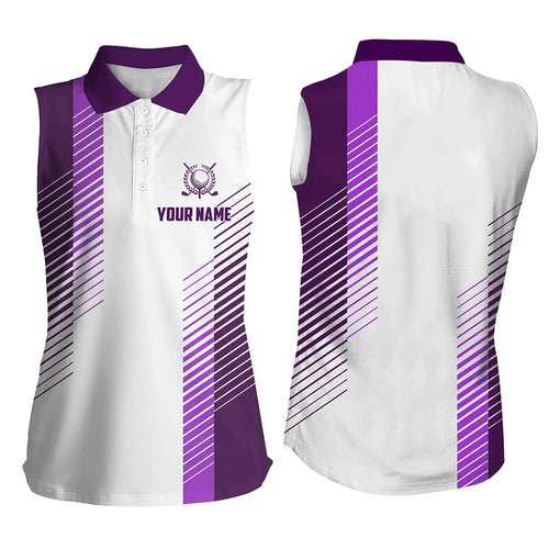 Purple and white Women sleeveless polo shirt custom golf ball shirt for women, ladies golf top NQS7187