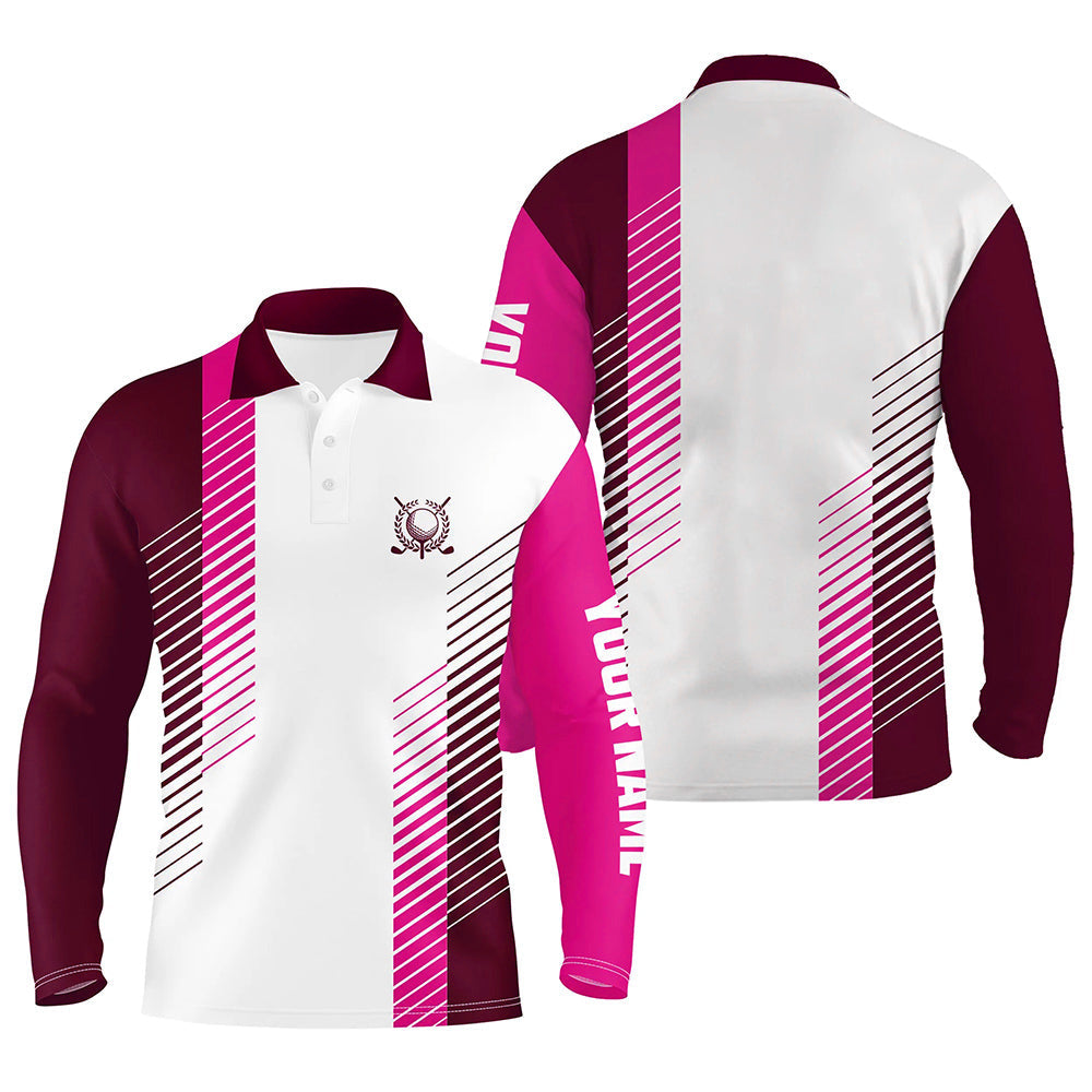 Pink and white Mens golf polo shirts custom golf ball shirt for men, best men golf wear NQS7188