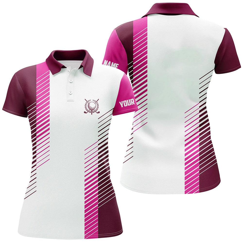 Pink and white Womens golf polo shirts custom golf ball