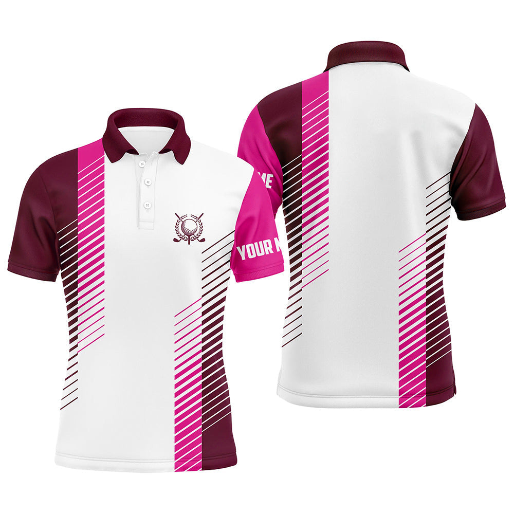 Pink and white Mens golf polo shirts custom golf ball shirt for men, best men golf wear NQS7188