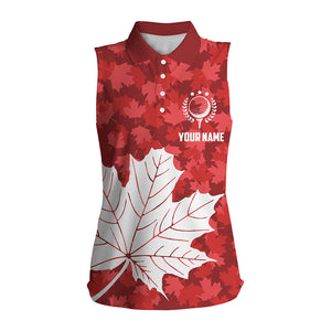 Women sleeveless polo shirts Red Canada maple leaf pattern custom team golf shirts, patriot golf tops NQS7342