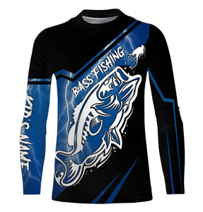 Largemouth bass fishing tattoo Custom Name UV protection Fishing Shirts, blue lightning fishing jersey NQS3514