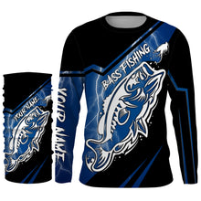 Load image into Gallery viewer, Largemouth bass fishing tattoo Custom Name UV protection Fishing Shirts, blue lightning fishing jersey NQS3514