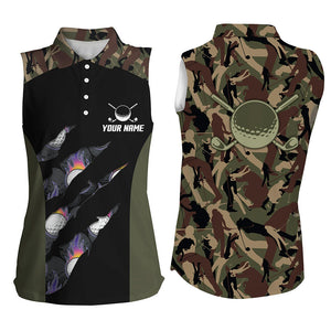 Women sleeveless polo shirt custom camo golf shirt for ladies, golf attire for women NQS6903