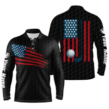 Load image into Gallery viewer, Mens golf polo shirt American flag patriotic golf shirts custom name golf gifts for men | Black NQS4788