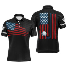 Load image into Gallery viewer, Mens golf polo shirt American flag patriotic golf shirts custom name golf gifts for men | Black NQS4788