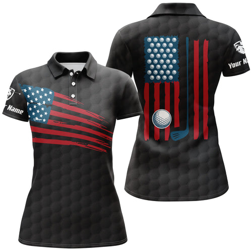 Womens golf polo shirt American flag patriotic golf shirts custom name golf gifts for women | Black NQS4788