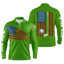 Load image into Gallery viewer, Mens golf polo shirt American flag patriotic golf shirts custom name golf gifts for men | Green NQS4790