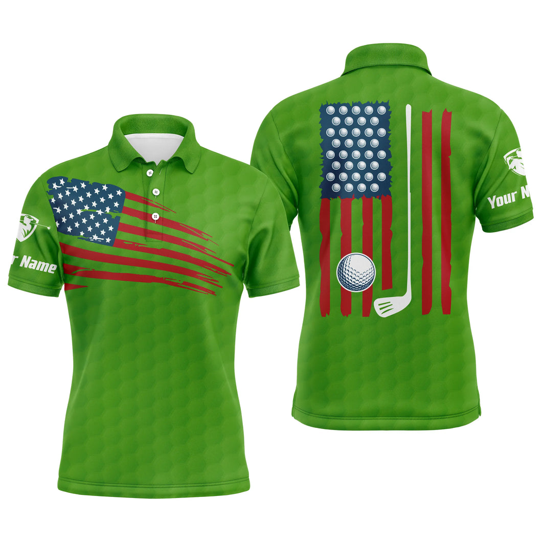 Mens golf polo shirt American flag patriotic golf shirts custom name golf gifts for men | Green NQS4790