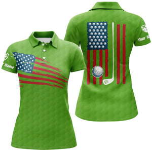 Womens golf polo shirt American flag patriotic golf shirts custom name golf gifts for women | Green NQS4790