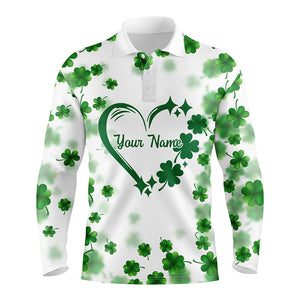 Mens golf polo shirts custom green clover heart St Patrick's Day pattern mens golf polos shirt NQS7197