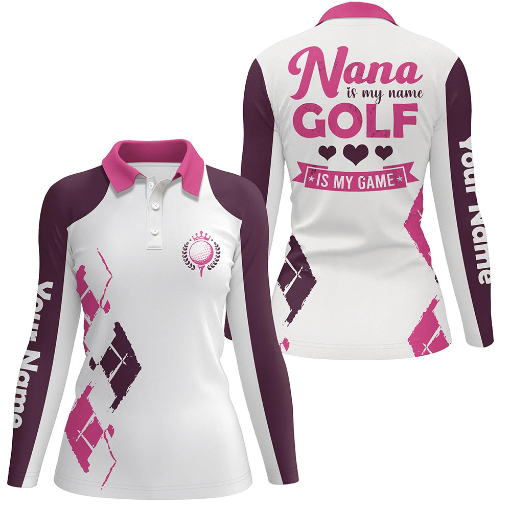 Womens golf polo shirt custom name nana is my name, golf is my game mother's day gifts for nana NQS5341