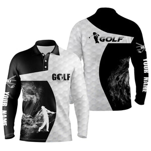 Black and white long sleeve golf polo shirts for mens custom golf shirts, golfer gifts NQS3668