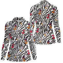 Load image into Gallery viewer, Halloween flamingo Womens golf polos shirts custom black and white zebra pattern golf tees for women NQS6465
