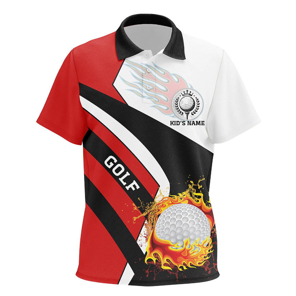 Kid golf polo shirts custom Red white, black flame golf fire jerseys, Kid golf outfits NQS6712