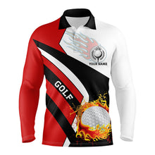 Load image into Gallery viewer, Mens golf polo shirts custom Red white and black flame golf fire team jerseys, golf outfits for men NQS6712