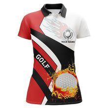 Load image into Gallery viewer, Womens golf polo shirts custom Red white, black flame golf fire team jerseys, golf outfits for ladies NQS6712
