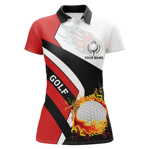 Womens golf polo shirts custom Red white, black flame golf fire team jerseys, golf outfits for ladies NQS6712