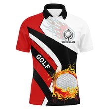 Load image into Gallery viewer, Mens golf polo shirts custom Red white and black flame golf fire team jerseys, golf outfits for men NQS6712