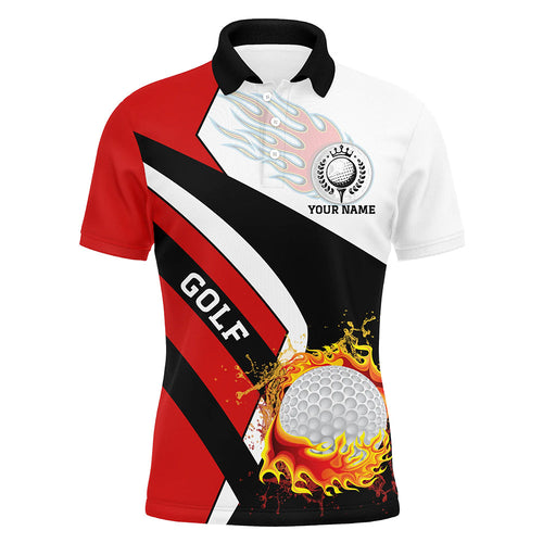 Mens golf polo shirts custom Red white and black flame golf fire team jerseys, golf outfits for men NQS6712