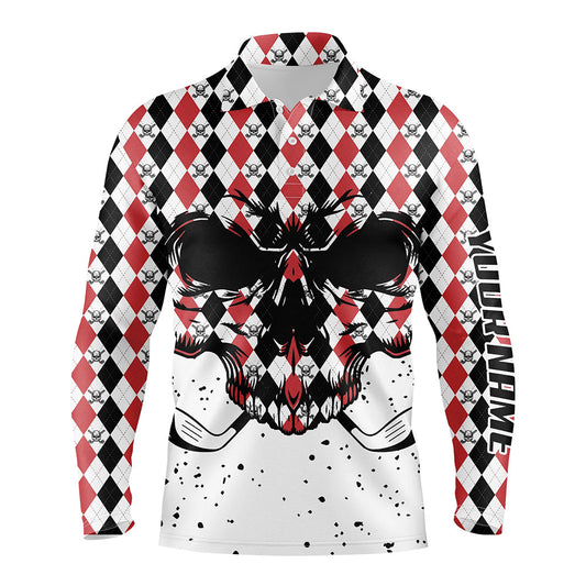 Black Red agryle pattern Mens golf polo shirts custom Golf skull clubs golf attire for mens NQS6909